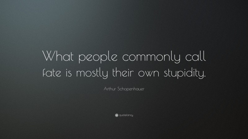 Arthur Schopenhauer Quote: “What people commonly call fate is mostly their own stupidity.”