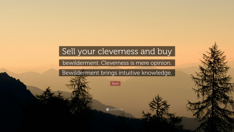 Rumi Quote: “Sell your cleverness and buy bewilderment. Cleverness is mere opinion. Bewilderment brings intuitive knowledge.”