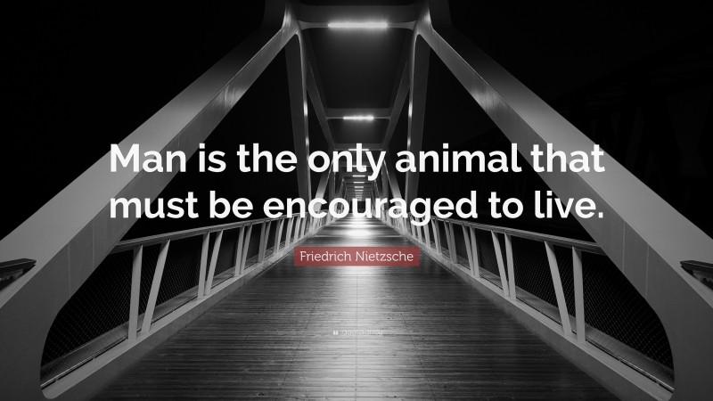 Friedrich Nietzsche Quote: “Man is the only animal that must be encouraged to live.”