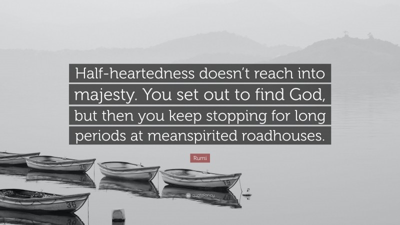 Rumi Quote: “Half-heartedness doesn’t reach into majesty. You set out to find God, but then you keep stopping for long periods at meanspirited roadhouses.”