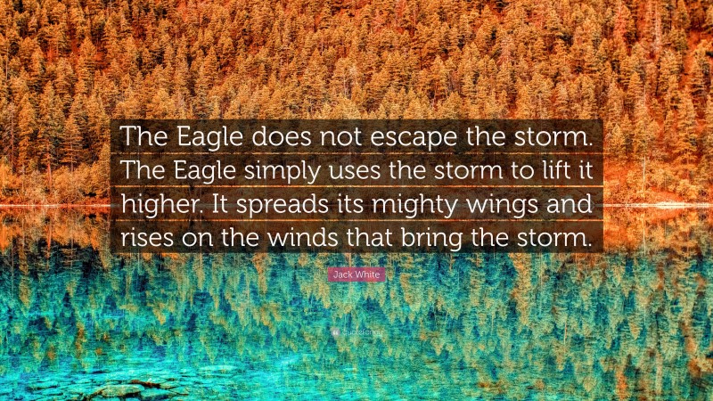 Jack White Quote: “The Eagle does not escape the storm. The Eagle simply uses the storm to lift it higher. It spreads its mighty wings and rises on the winds that bring the storm.”