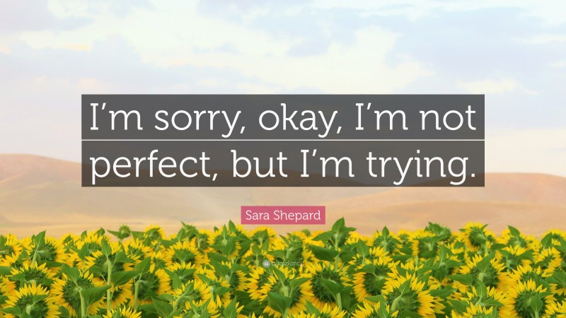 Sara Shepard Quote: “I’m sorry, okay, I’m not perfect, but I’m trying.”
