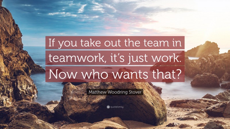 Matthew Woodring Stover Quote: “If you take out the team in teamwork, it’s just work. Now who wants that?”
