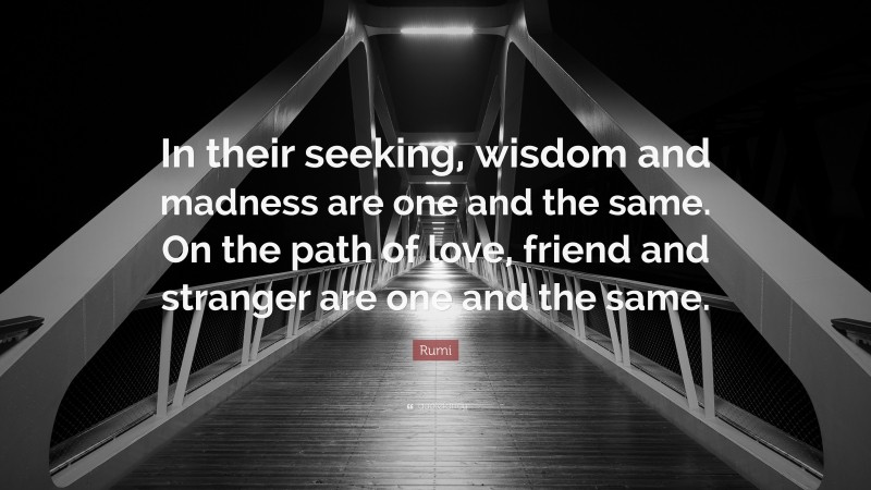 Rumi Quote: “In their seeking, wisdom and madness are one and the same. On the path of love, friend and stranger are one and the same.”