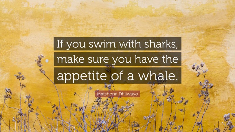 Matshona Dhliwayo Quote: “If you swim with sharks, make sure you have the appetite of a whale.”