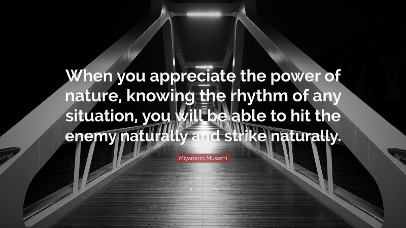 Miyamoto Musashi Quote: “When you appreciate the power of nature, knowing the rhythm of any situation, you will be able to hit the enemy naturally and strike naturally.”