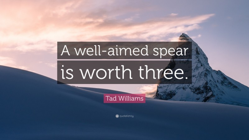 Tad Williams Quote: “A well-aimed spear is worth three.”