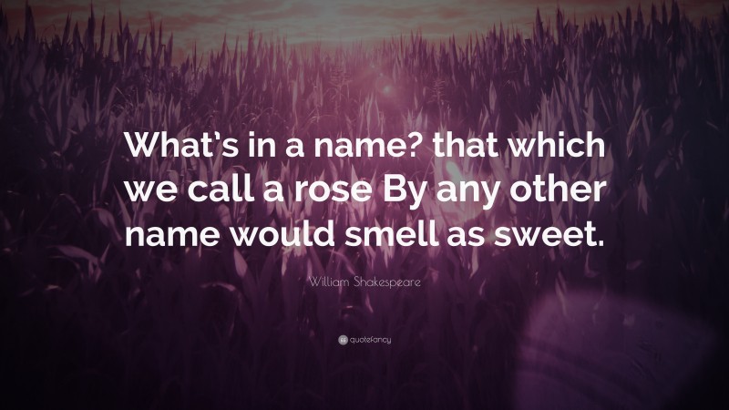 William Shakespeare Quote: “What’s in a name? that which we call a rose By any other name would smell as sweet.”
