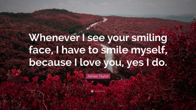 James Taylor Quote: “Whenever I see your smiling face, I have to smile myself, because I love you, yes I do.”