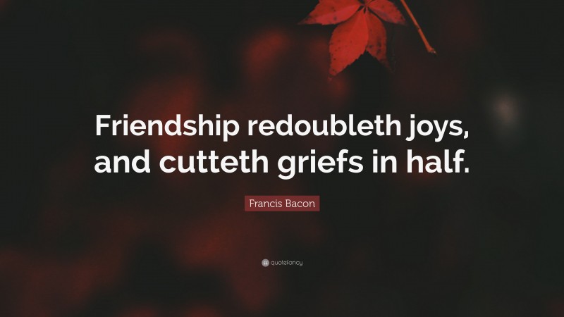 Francis Bacon Quote: “Friendship redoubleth joys, and cutteth griefs in half.”