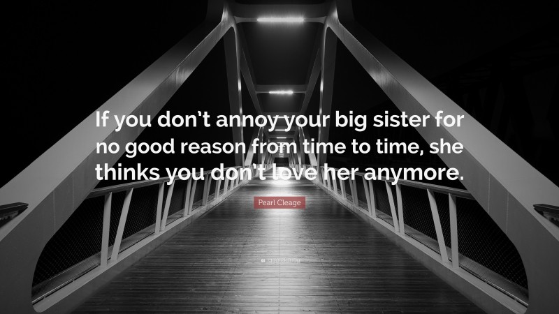 Pearl Cleage Quote: “If you don’t annoy your big sister for no good reason from time to time, she thinks you don’t love her anymore.”