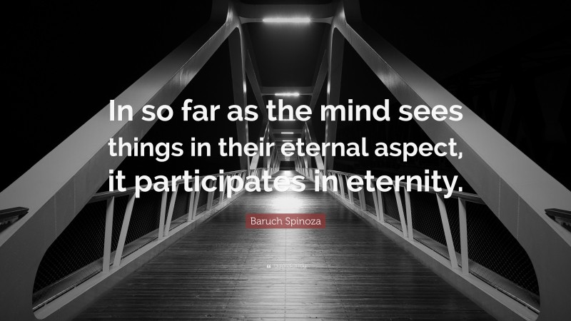 Baruch Spinoza Quote: “In so far as the mind sees things in their eternal aspect, it participates in eternity.”