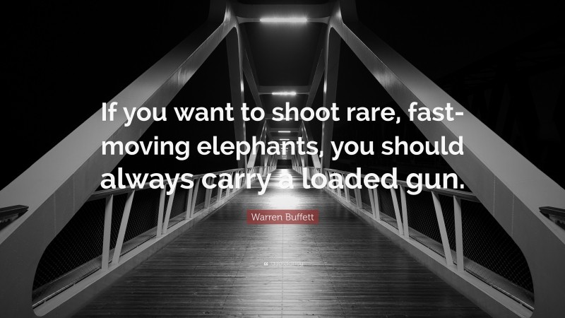 Warren Buffett Quote: “If you want to shoot rare, fast-moving elephants, you should always carry a loaded gun.”