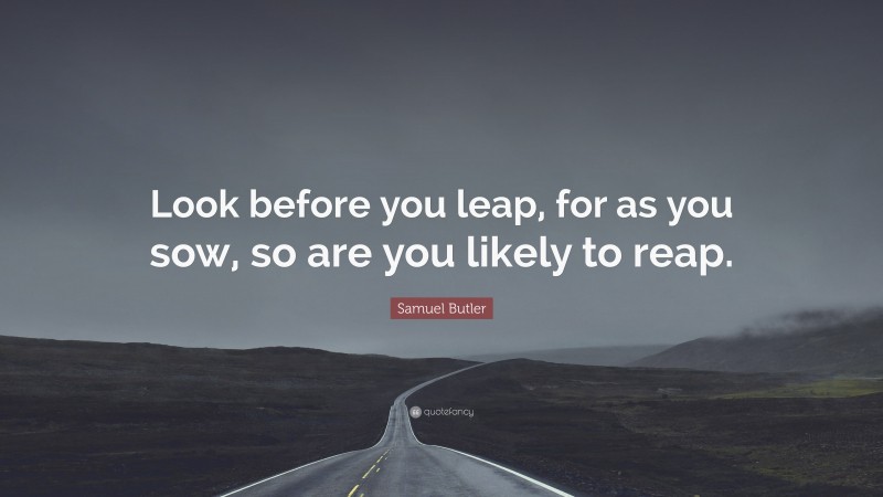 Samuel Butler Quote: “Look before you leap, for as you sow, so are you likely to reap.”