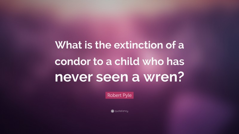 Robert Pyle Quote: “What is the extinction of a condor to a child who has never seen a wren?”
