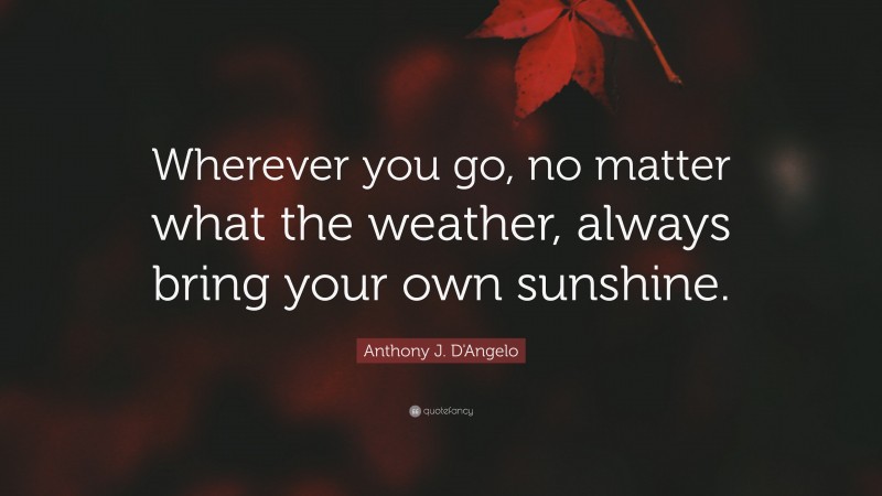 Anthony J. D'Angelo Quote: “Wherever you go, no matter what the weather, always bring your own sunshine.”
