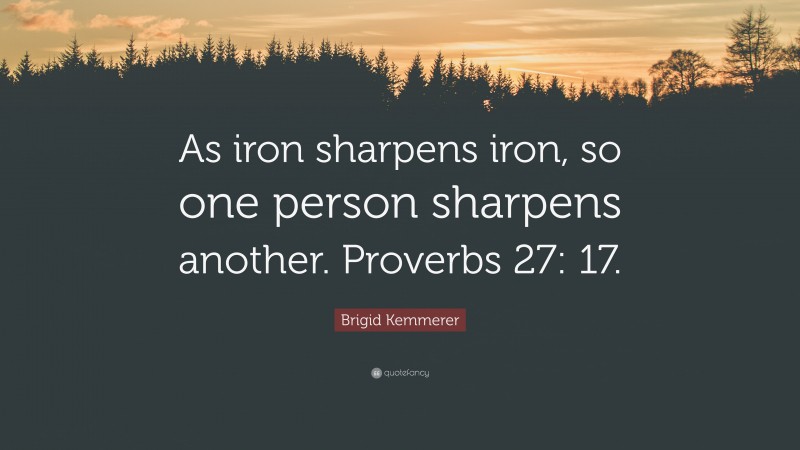 Brigid Kemmerer Quote: “As iron sharpens iron, so one person sharpens another. Proverbs 27: 17.”