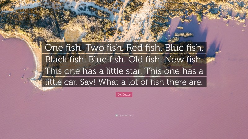 Dr. Seuss Quote: “One fish. Two fish. Red fish. Blue fish. Black fish. Blue fish. Old fish. New fish. This one has a little star. This one has a little car. Say! What a lot of fish there are.”