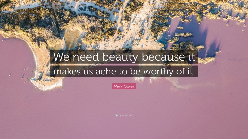 Mary Oliver Quote: “We need beauty because it makes us ache to be worthy of it.”