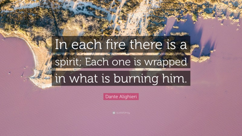 Dante Alighieri Quote: “In each fire there is a spirit; Each one is wrapped in what is burning him.”