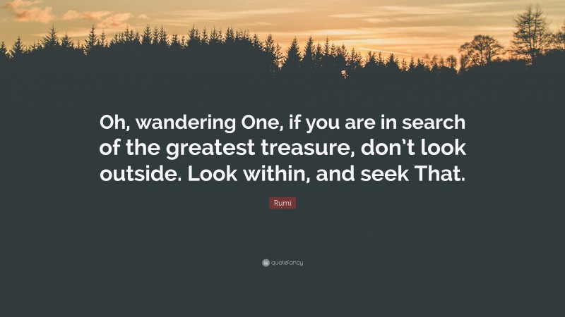 Rumi Quote: “Oh, wandering One, if you are in search of the greatest treasure, don’t look outside. Look within, and seek That.”
