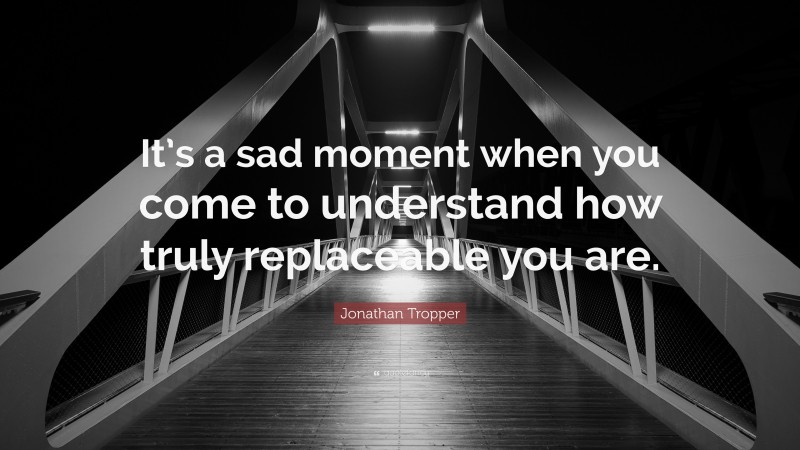 Jonathan Tropper Quote: “It’s a sad moment when you come to understand how truly replaceable you are.”
