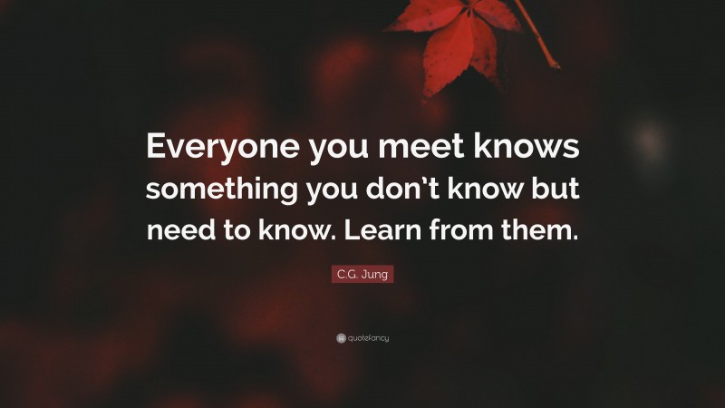 C.G. Jung Quote: “Everyone you meet knows something you don’t know but need to know. Learn from them.”