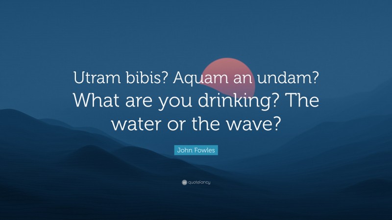 John Fowles Quote: “Utram bibis? Aquam an undam? What are you drinking? The water or the wave?”