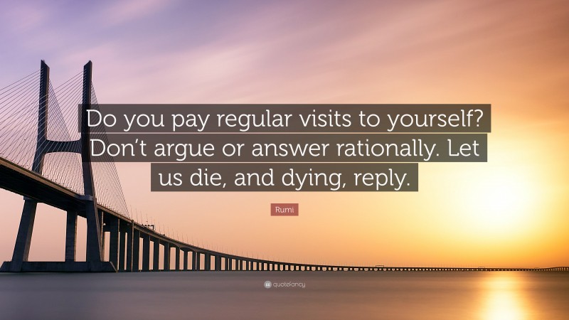 Rumi Quote: “Do you pay regular visits to yourself? Don’t argue or answer rationally. Let us die, and dying, reply.”