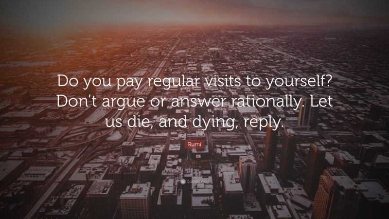 Rumi Quote: “Do you pay regular visits to yourself? Don’t argue or answer rationally. Let us die, and dying, reply.”