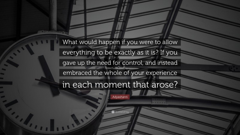 Adyashanti Quote: “What would happen if you were to allow everything to be exactly as it is? If you gave up the need for control, and instead embraced the whole of your experience in each moment that arose?”