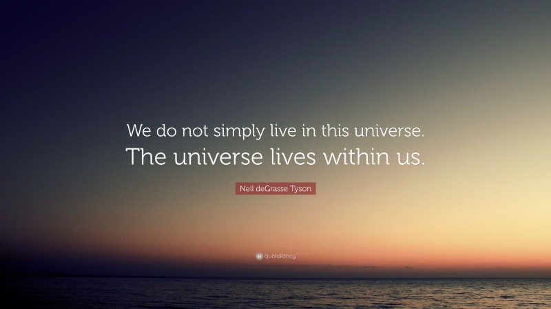 Neil deGrasse Tyson Quote: “We do not simply live in this universe. The universe lives within us.”