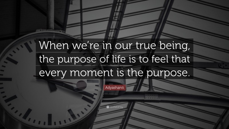 Adyashanti Quote: “When we’re in our true being, the purpose of life is to feel that every moment is the purpose.”