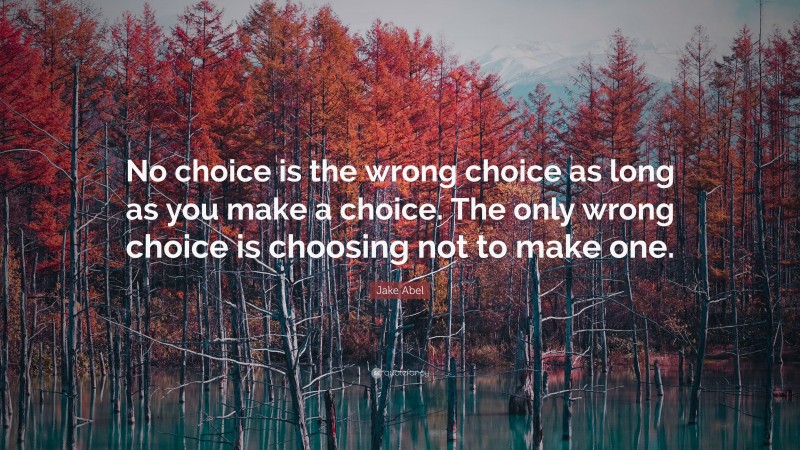 Jake Abel Quote: “No choice is the wrong choice as long as you make a choice. The only wrong choice is choosing not to make one.”