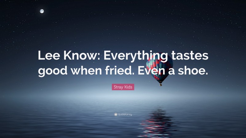 Stray Kids Quote: “Lee Know: Everything tastes good when fried. Even a shoe.”