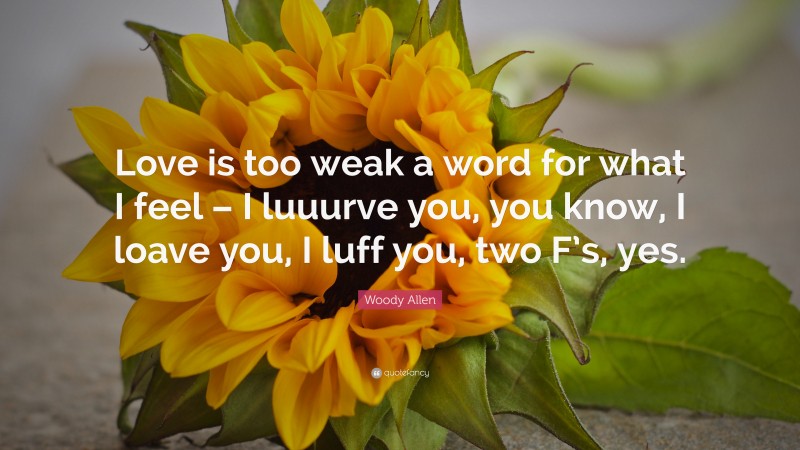 Woody Allen Quote: “Love is too weak a word for what I feel – I luuurve you, you know, I loave you, I luff you, two F’s, yes.”