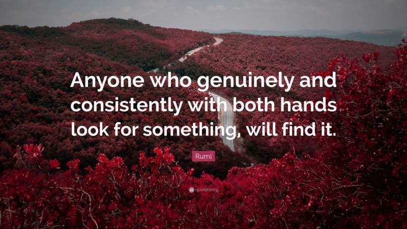 Rumi Quote: “Anyone who genuinely and consistently with both hands look for something, will find it.”