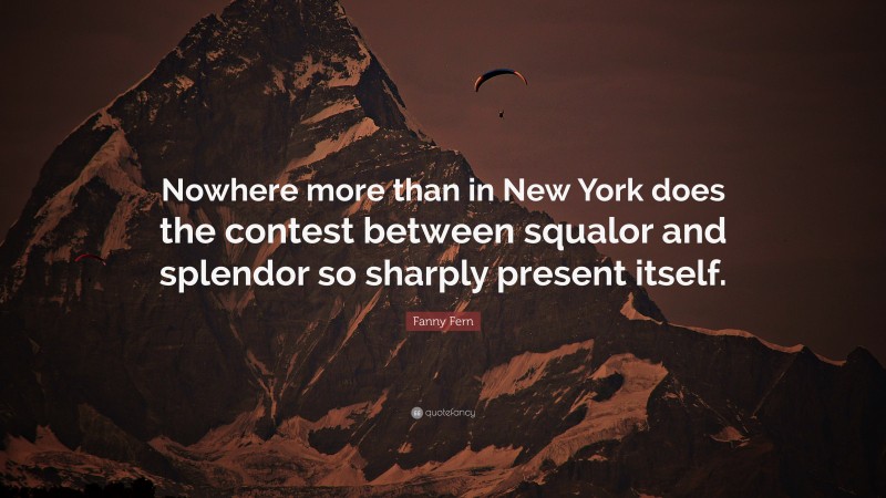 Fanny Fern Quote: “Nowhere more than in New York does the contest between squalor and splendor so sharply present itself.”