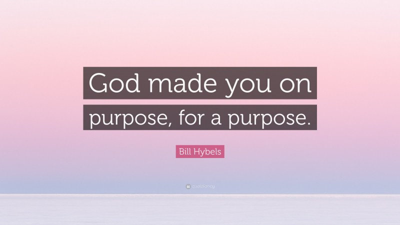 Bill Hybels Quote: “God made you on purpose, for a purpose.”