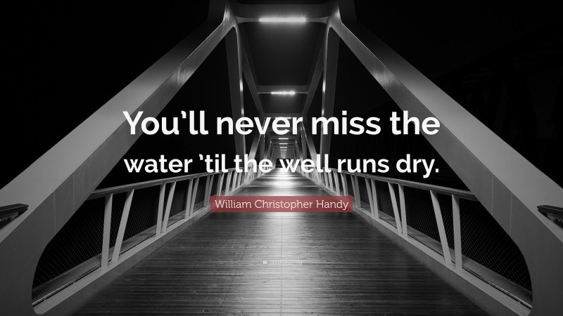 William Christopher Handy Quote: “You’ll never miss the water ’til the well runs dry.”