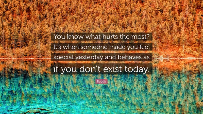 Reddit Quote: “You know what hurts the most? It’s when someone made you feel special yesterday and behaves as if you don’t exist today.”