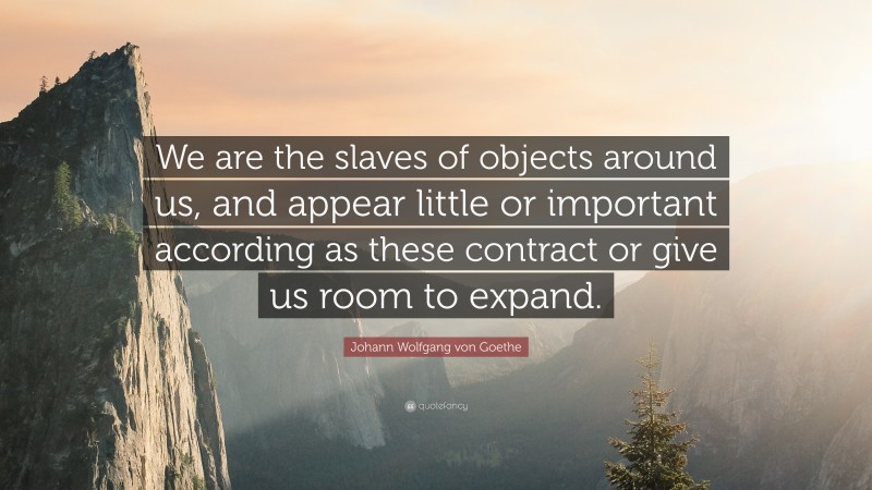 Johann Wolfgang von Goethe Quote: “We are the slaves of objects around us, and appear little or important according as these contract or give us room to expand.”