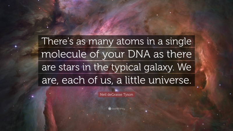 Neil deGrasse Tyson Quote: “There's as many atoms in a single molecule of your DNA as there are stars in the typical galaxy. We are, each of us, a little universe.”