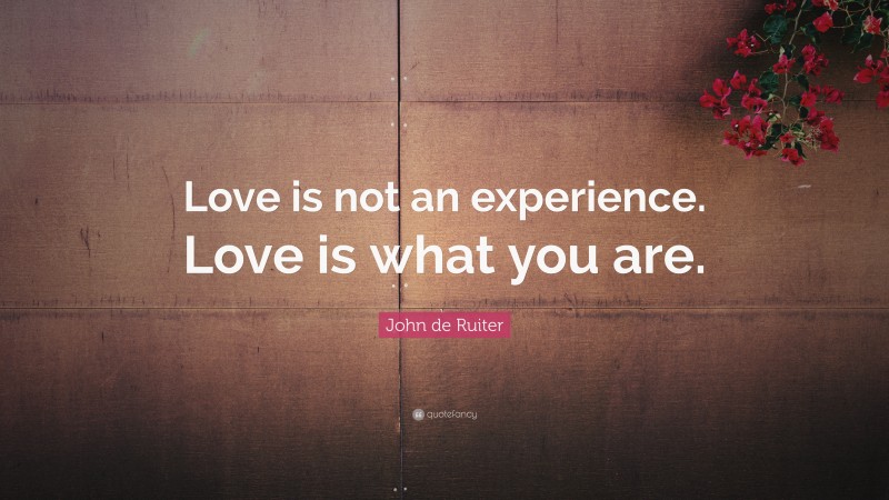 John de Ruiter Quote: “Love is not an experience. Love is what you are.”