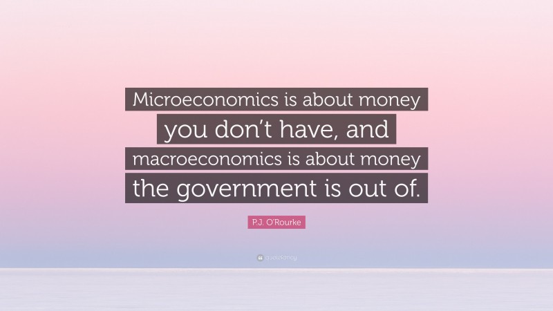 P.J. O'Rourke Quote: “Microeconomics is about money you don’t have, and macroeconomics is about money the government is out of.”