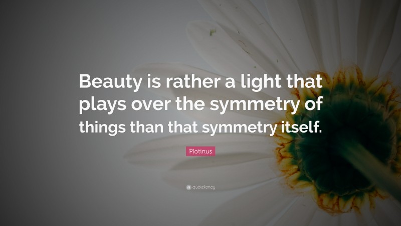 Plotinus Quote: “Beauty is rather a light that plays over the symmetry of things than that symmetry itself.”