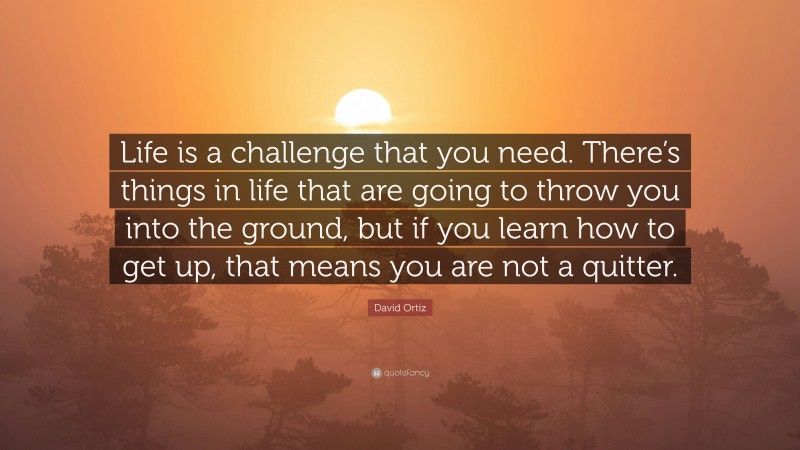David Ortiz Quote: “Life is a challenge that you need. There’s things in life that are going to throw you into the ground, but if you learn how to get up, that means you are not a quitter.”