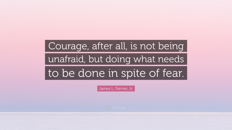 James L. Farmer, Jr. Quote: “Courage, after all, is not being unafraid, but doing what needs to be done in spite of fear.”