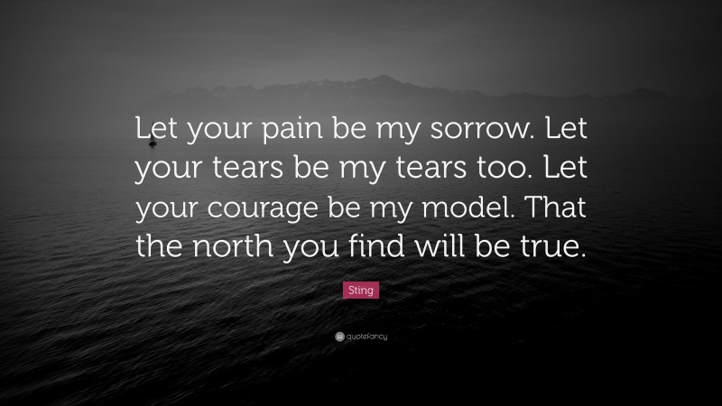 Sting Quote: “Let your pain be my sorrow. Let your tears be my tears too. Let your courage be my model. That the north you find will be true.”