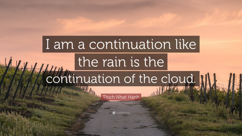 Thich Nhat Hanh Quote: “I am a continuation like the rain is the continuation of the cloud.”